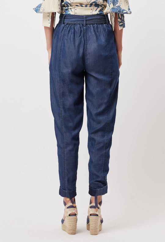 OnceWas Transit Tencel Denim Hi Waist Rolled Cuff Pant