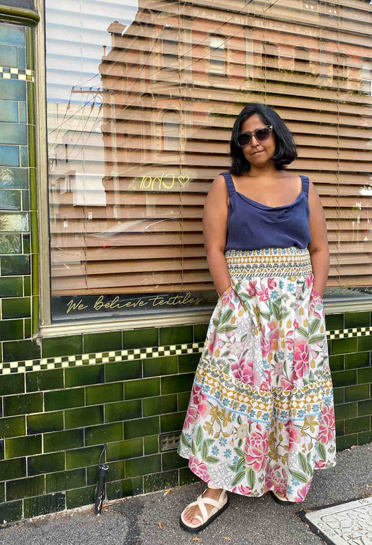 Cordelia Cotton Slub Skirt in Azalea Fields