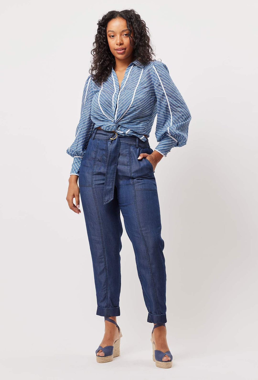 OnceWas Transit Tencel Denim Hi Waist Rolled Cuff Pant