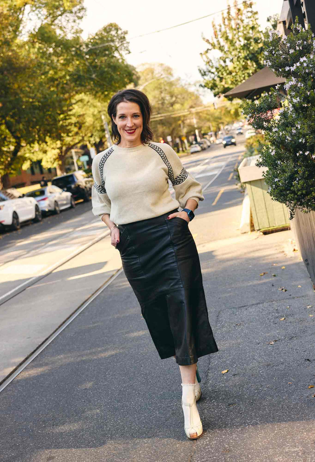 Mabel Leather Skirt in Onyx