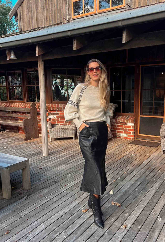 Mabel Leather Skirt in Onyx