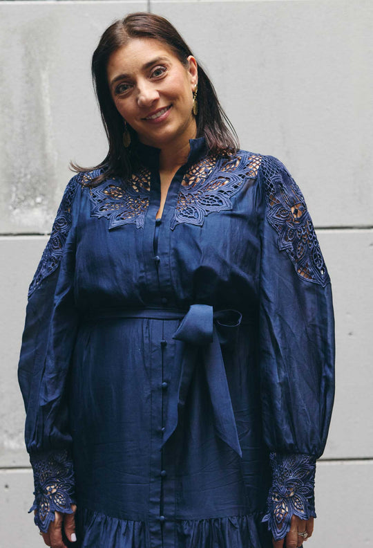 OnceWas Mirador Cotton Silk Maxi Dress in Night Sky