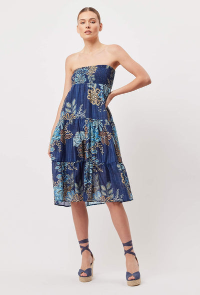OnceWas Jolie Cotton Silk Shirred Waist Maxi Skirt