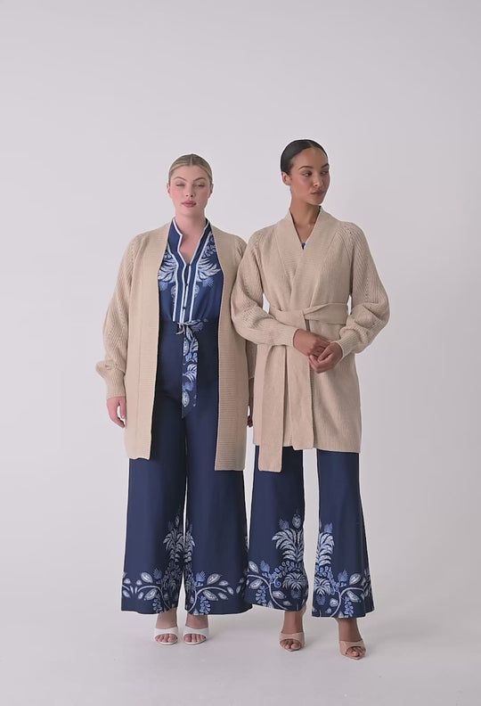 Isolda Merino Wool Belted Wrap Knit Cardigan in Bourbon