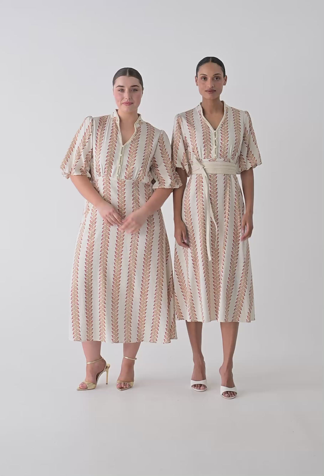 Marcelle Braided Trim Viscose Linen Dress in Gilded Frond