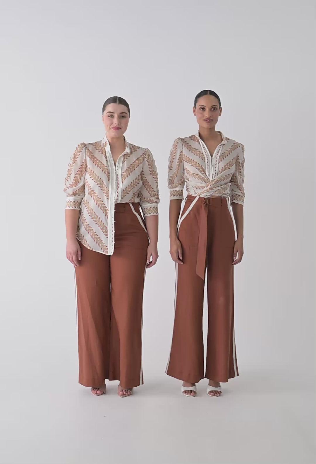 Calantha Cotton Silk Braided Trim Shirt in Gilded Frond
