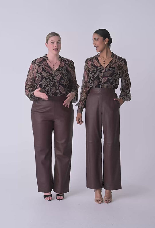 OnceWas Freya Sheer Viscose Blouse with Embellished Neck in Dark Tropique