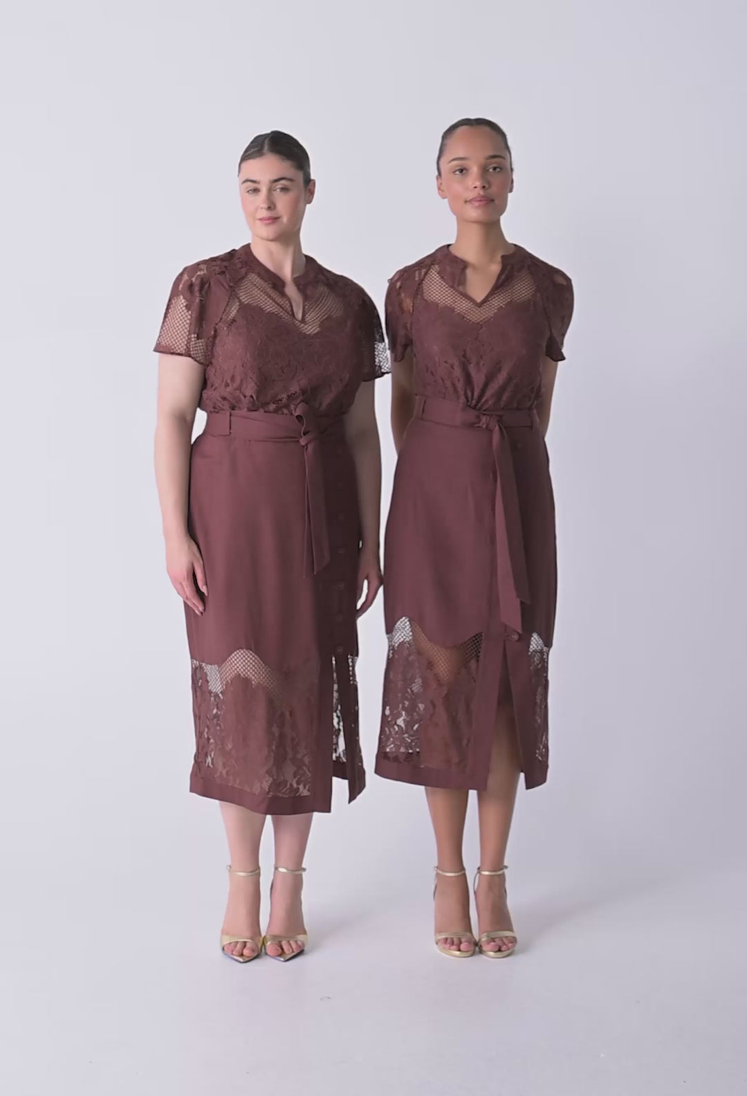 OnceWas Solene Cotton Blend Placement Lace Short Sleeve Top in Rosewood