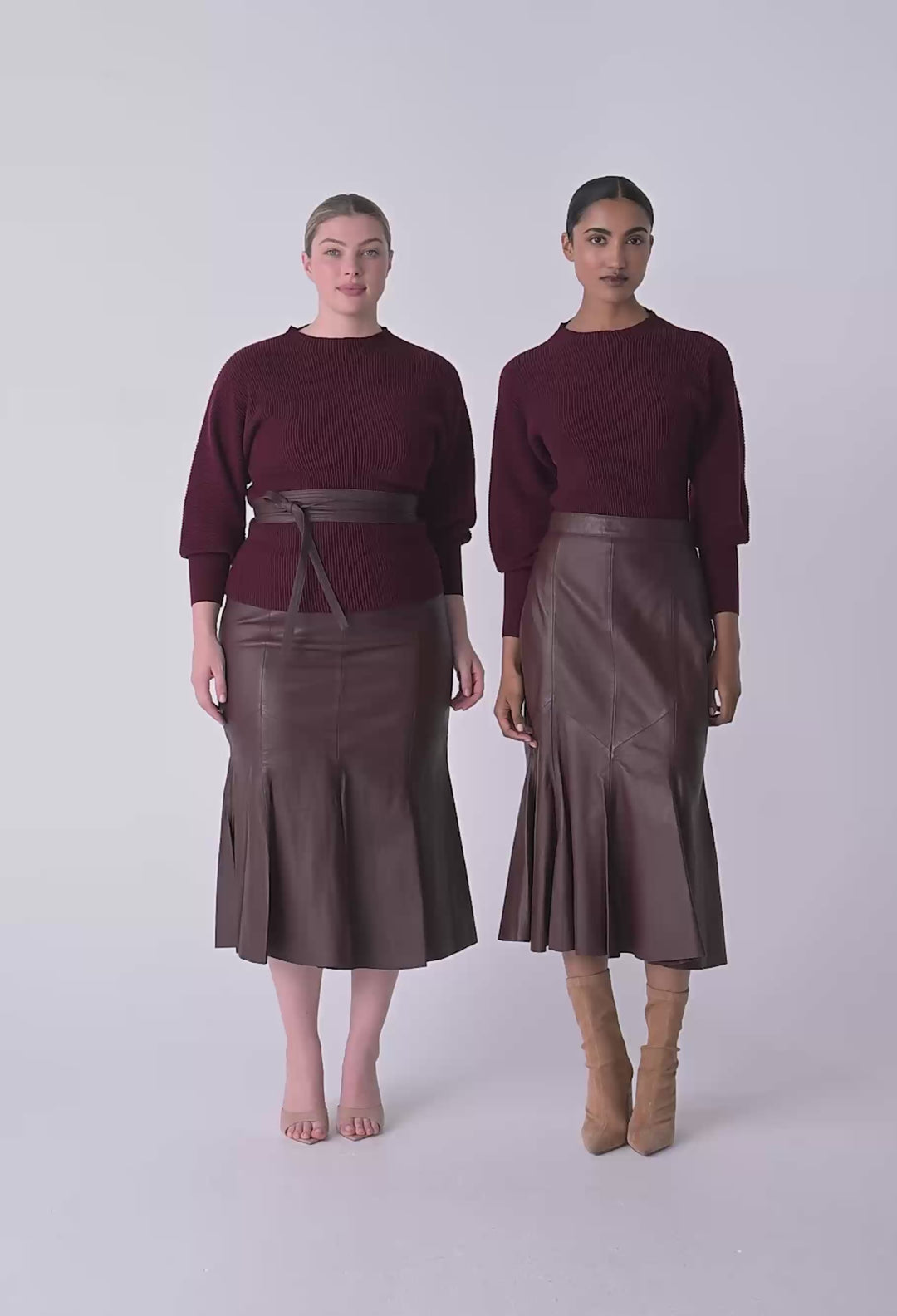 OnceWas Roselle Merino Wool Blend Knit Top in Bordeaux