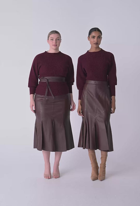 OnceWas Roselle Merino Wool Blend Knit Top in Bordeaux