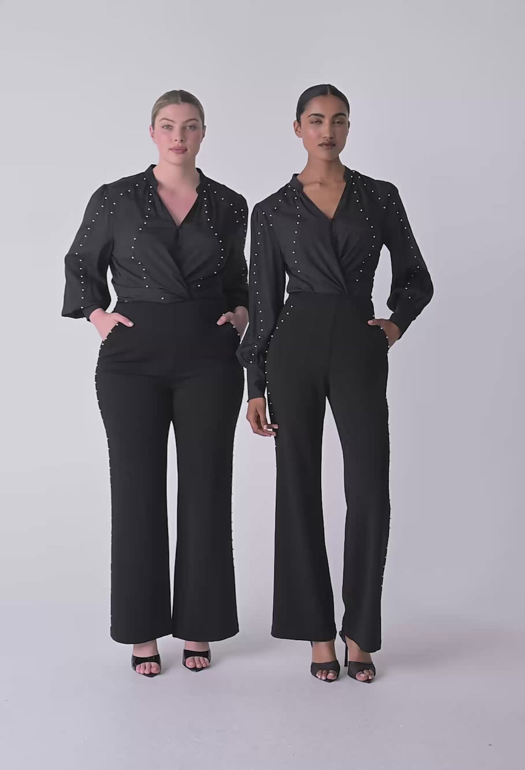 OnceWas Marcela Pearl Embellished Cupro Viscose Stretch Shirt in Black