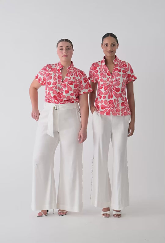 Giselle Viscose Linen Trim Detail Top in Soleil Pavilion