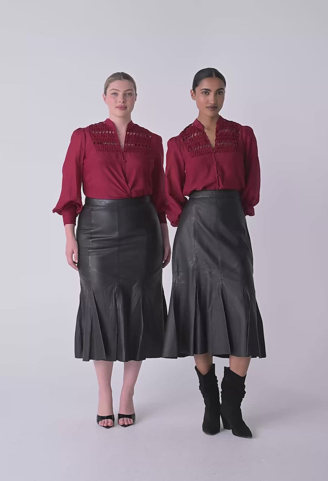 Gillian Cotton Silk Smocked Shirt in Ruby