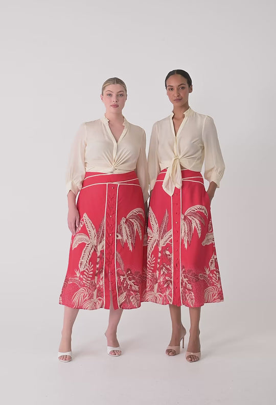 Chloe 100% Silk Criss Cross Cuffed Shirt in Cloud