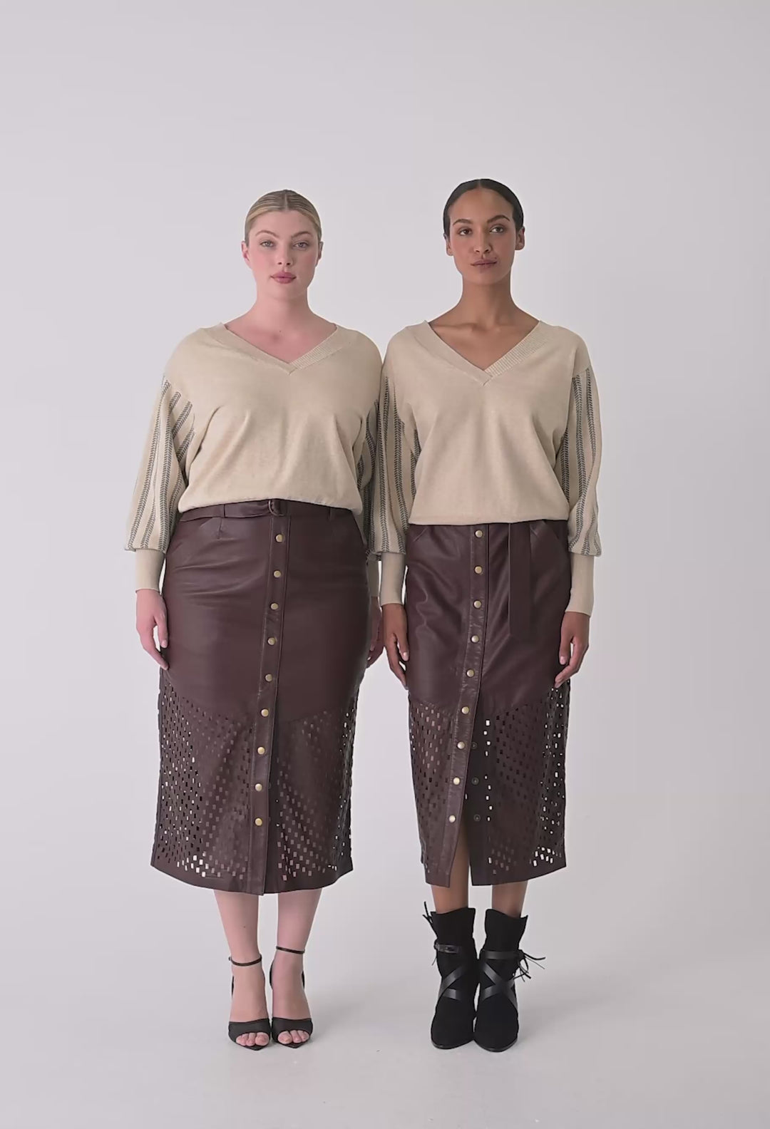 OnceWas Elsie Cotton Cashmere Blend V Neck Jacquard Knit in Cream Braid