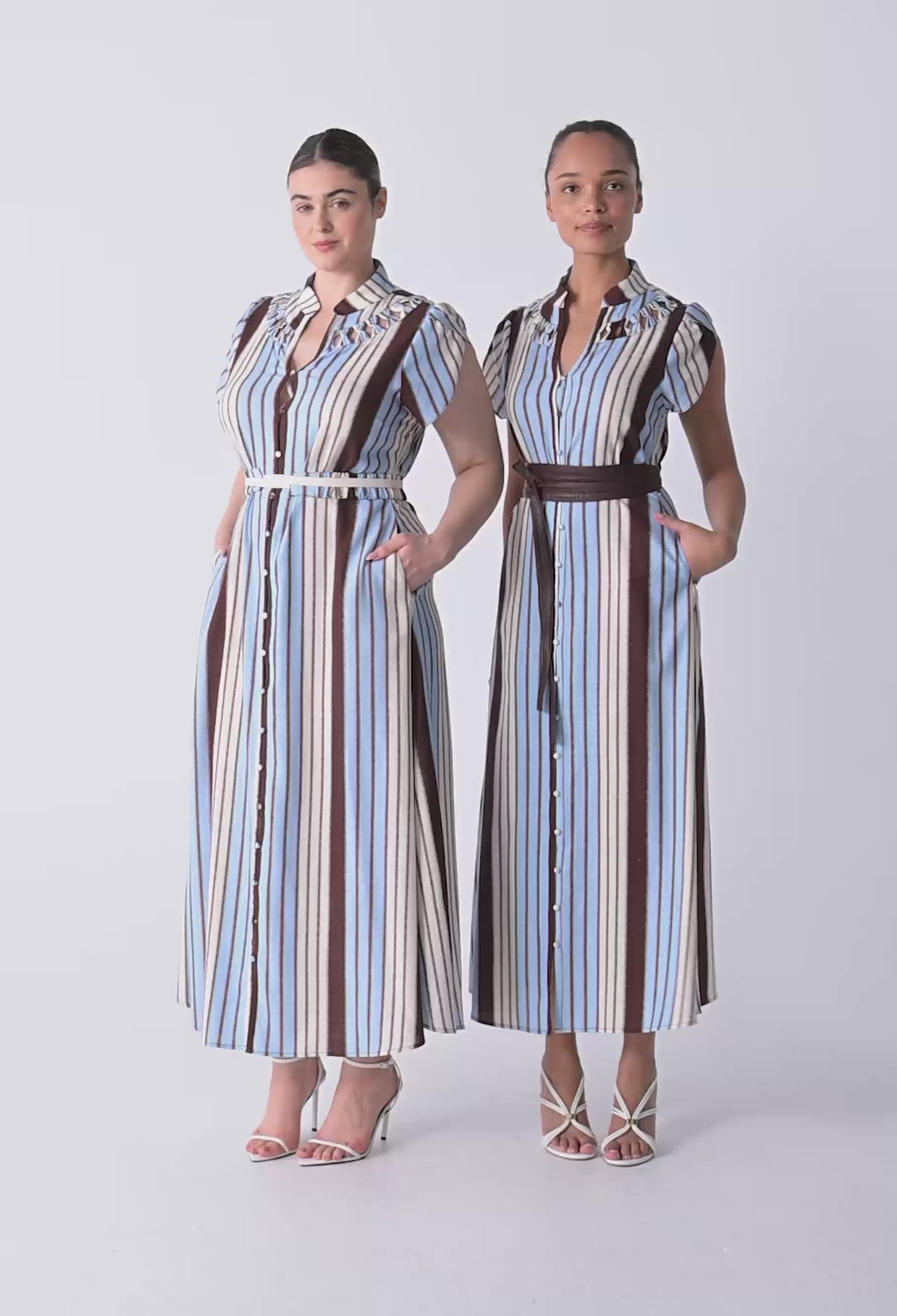 Cattleya Linen Viscose Smock Maxi Dress in Iridescent Stripe