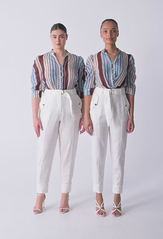 Calantha Cotton Silk Shirt in Iridescent Stripe