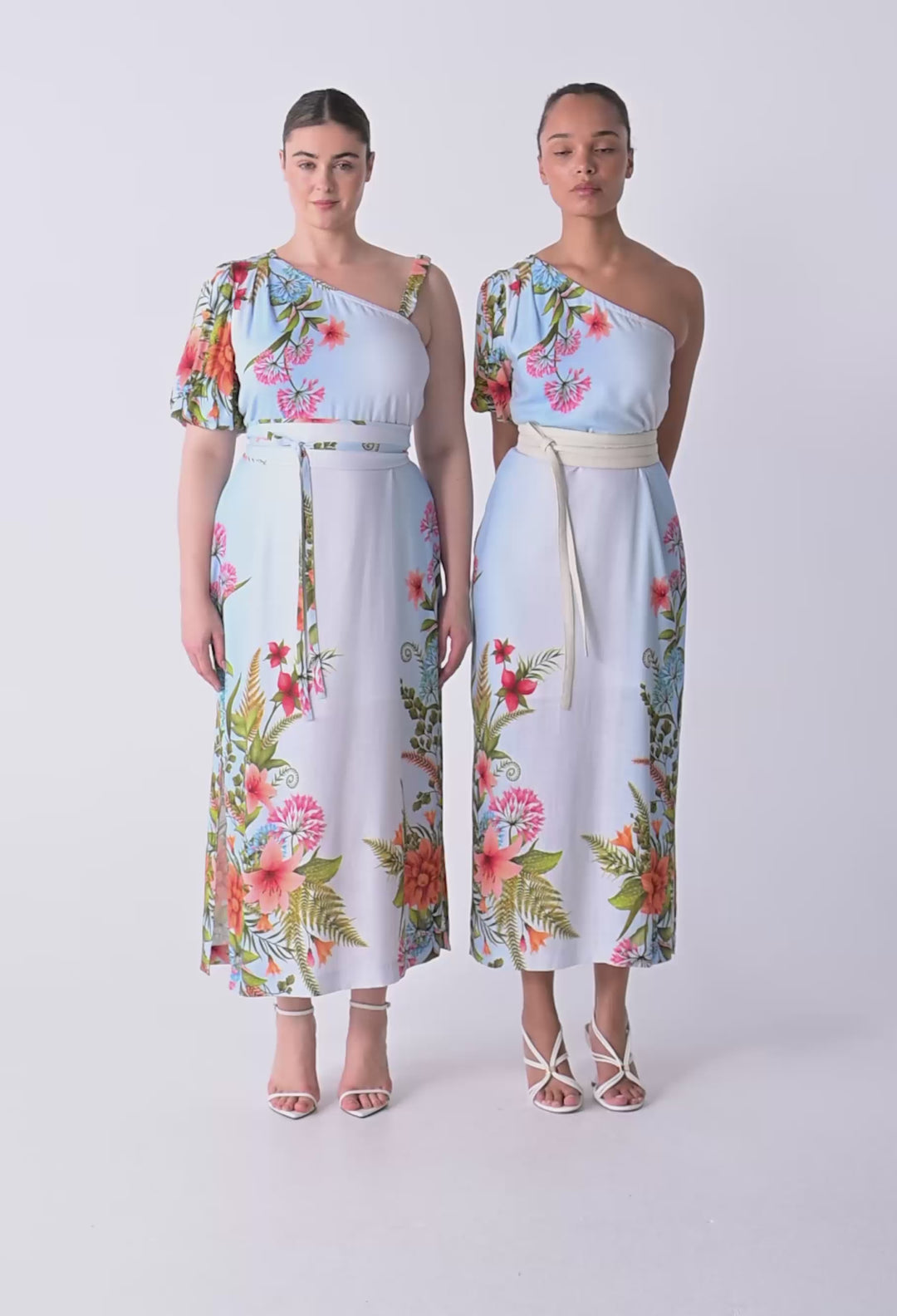 Elodie One Shoulder Linen Viscose Embroidery Dress in Bloomscape