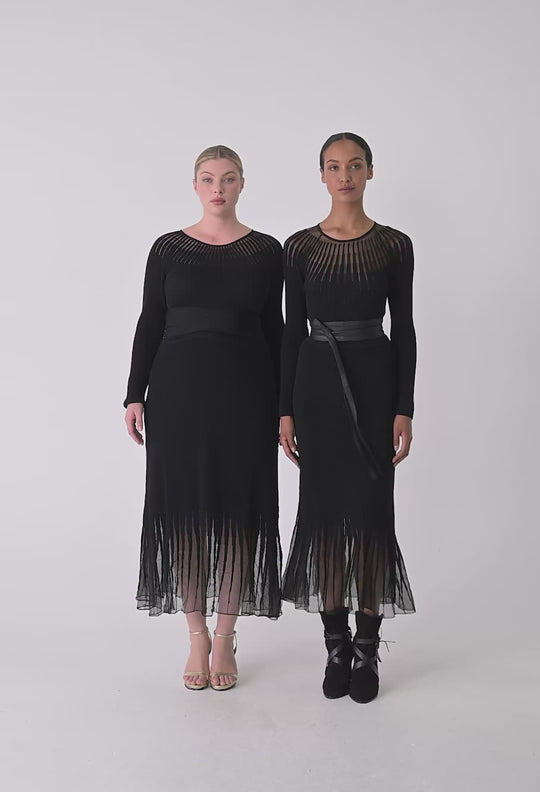 OnceWas Rhiannon Viscose Nylon Sheer Knit Dress in Black