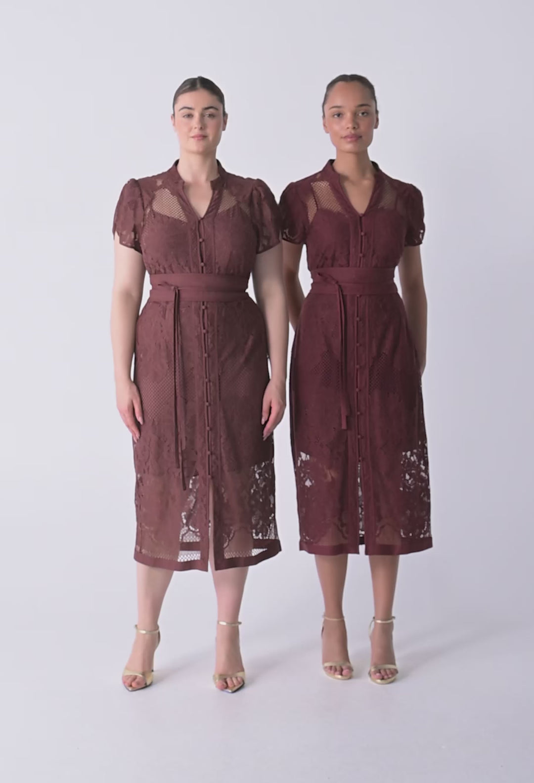 OnceWas Solene Cotton Blend Placement Lace Dress in Rosewood