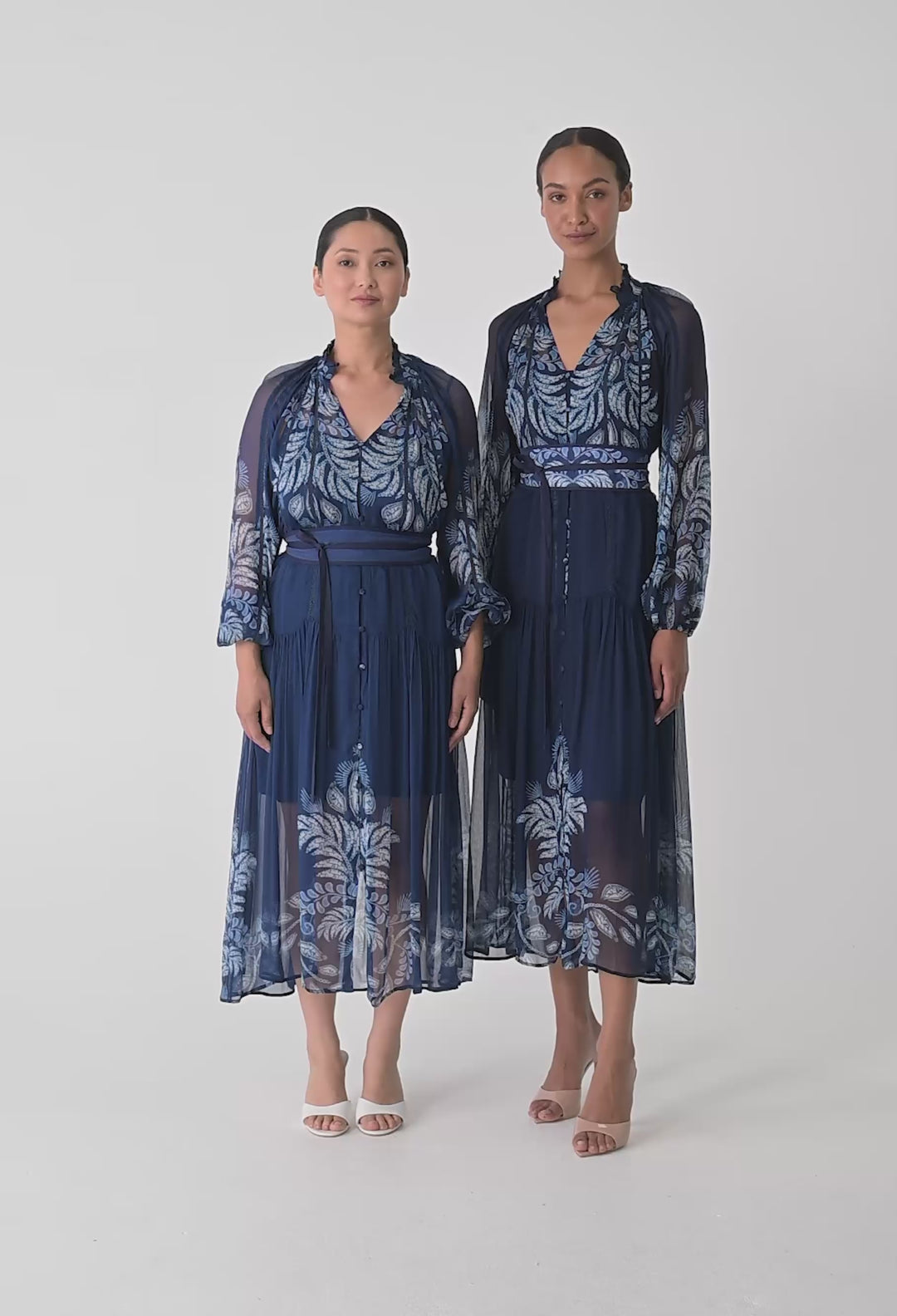 OnceWas PETITE Sloane Viscose Chiffon Print Midi Dress  in Moonlit Batik