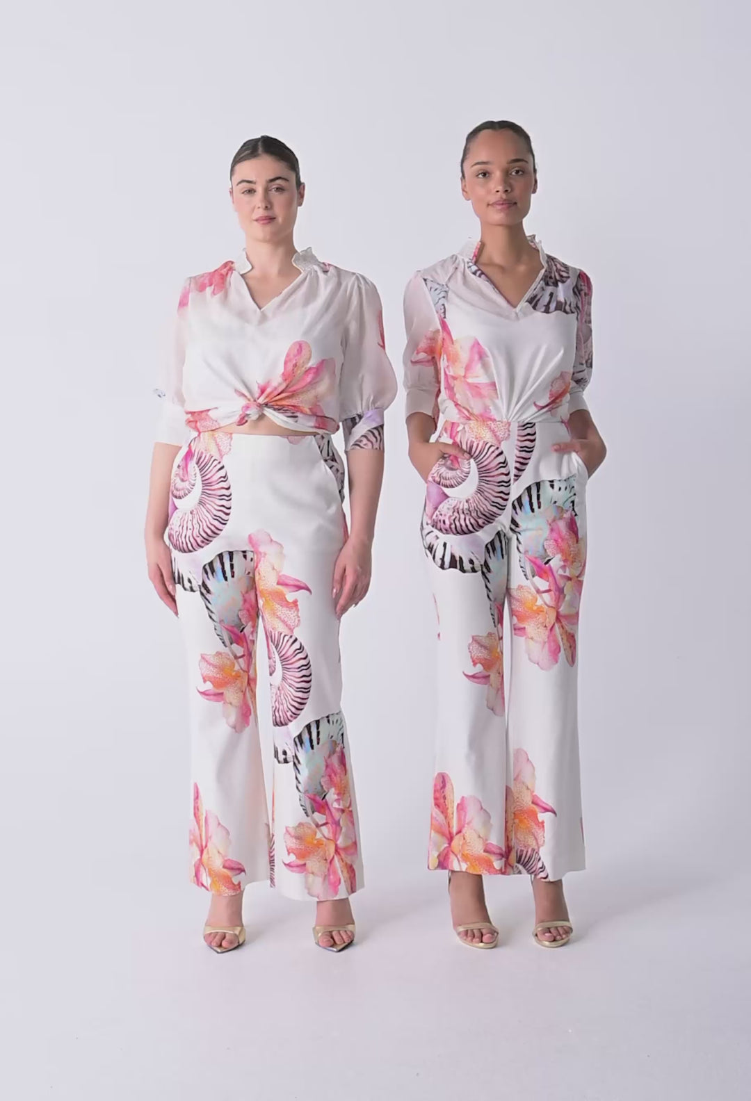 Kelsey Stretch Linen Viscose Pant in Nautilus Bloom