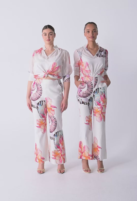 Kelsey Stretch Linen Viscose Pant in Nautilus Bloom