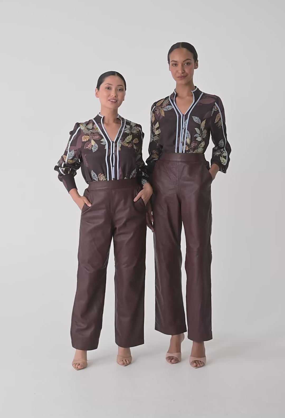 OnceWas PETITE Joan Leather Elasticated Waist Straight Leg Pant in Oxblood