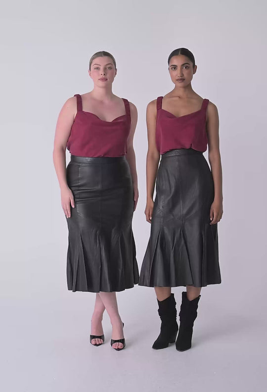 Gayle Genuine Leather Panelled Skirt in Black