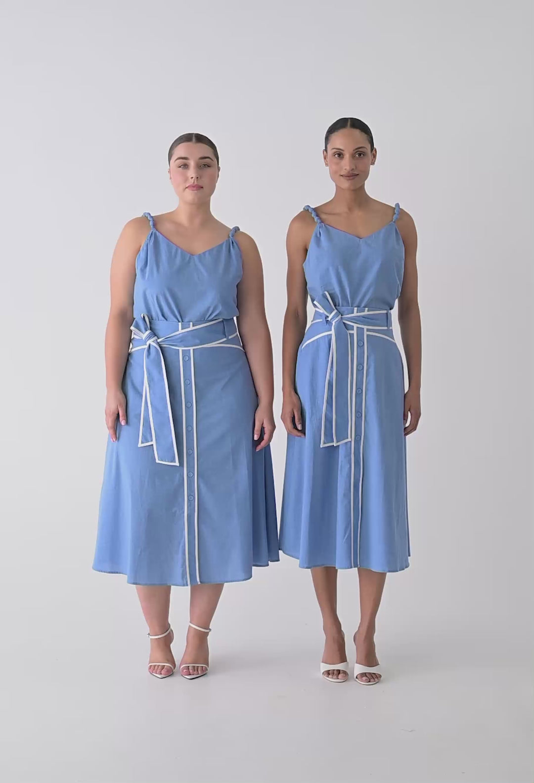 Lumiere Cotton Chambray Beaded Strap Cami in Blue Chambray