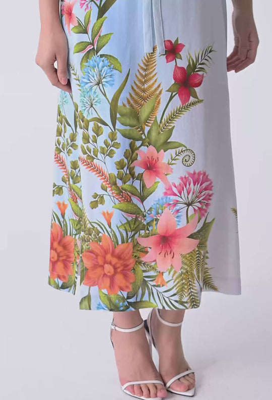 UNDER 5'4 Elodie One Shoulder Linen Viscose Embroidery Dress in Bloomscape