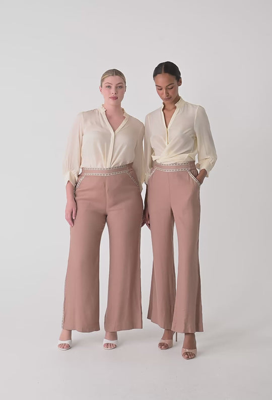 Chloe Silk Criss Cross Cuffed Shirt in Cloud