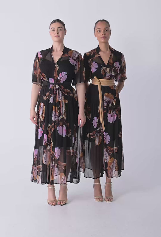 Ceres Sheer Viscose Chiffon Dress in Sunset Orchid