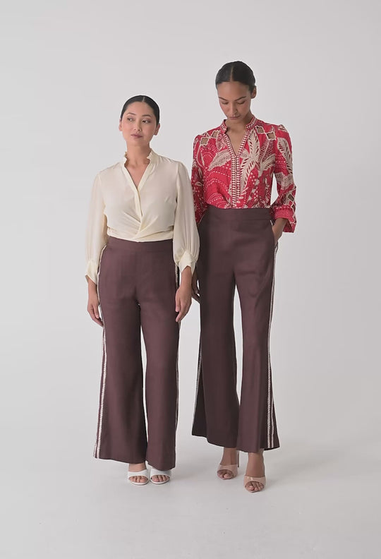 OnceWas PETITE Liora Linen Viscose Stretch Rope Pant in Rustic Twine