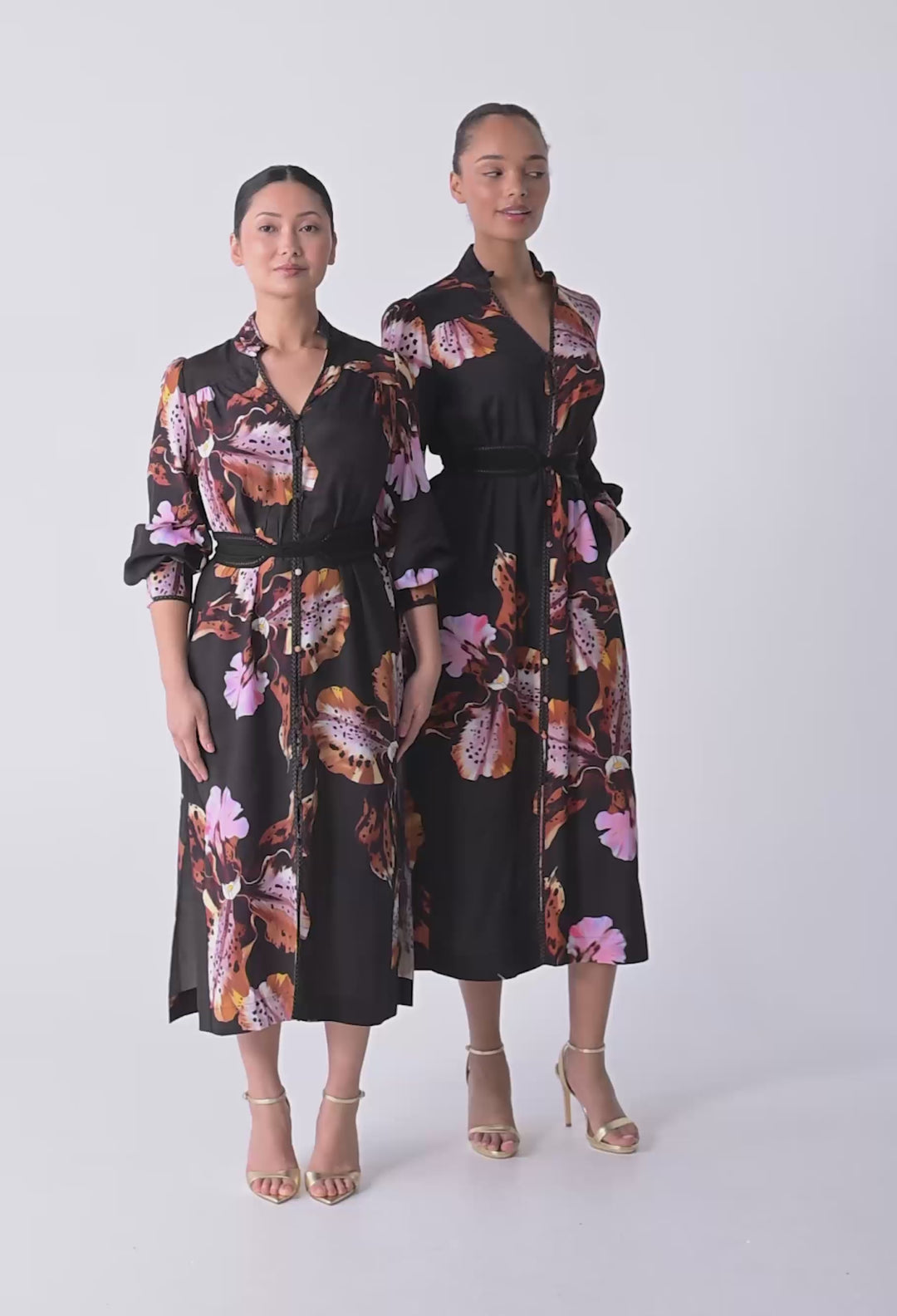 UNDER 5'4 Meredith Viscose Faille Midi Dress in Sunset Orchid
