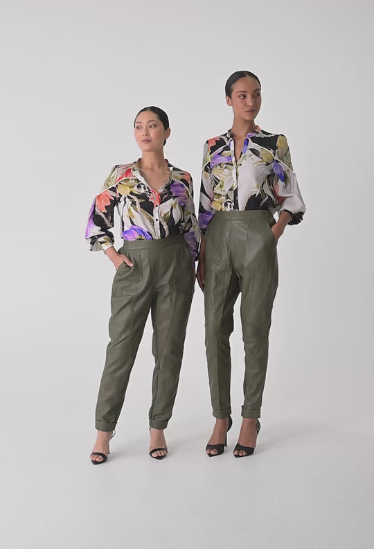 PETITE Sylvan Leather Jogger in Moss