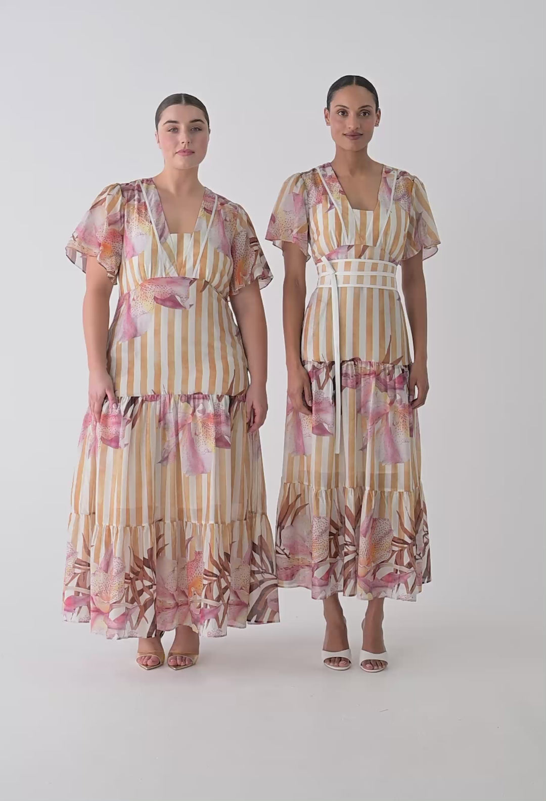Clea Cotton Silk Tiered Dress in Golden Promenade