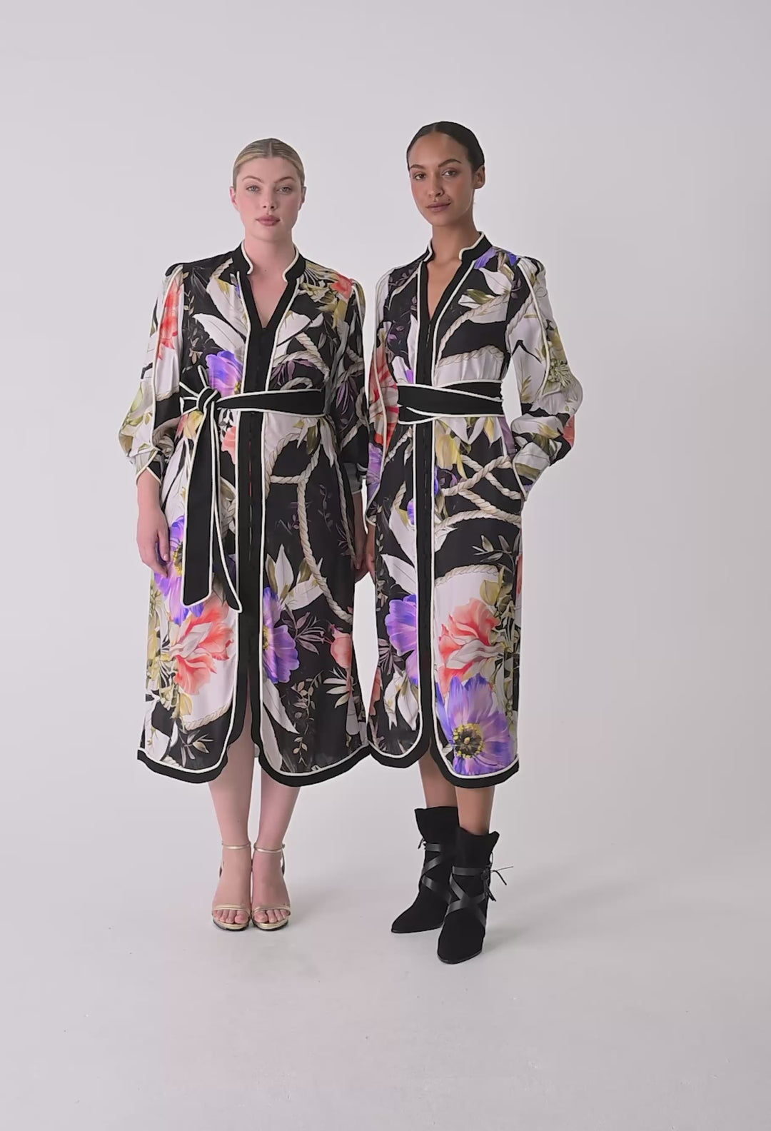 OnceWas Camille ViscoseI Faille Curved Hem Dress in Tangled Blossom