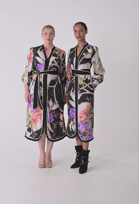 OnceWas Camille ViscoseI Faille Curved Hem Dress in Tangled Blossom