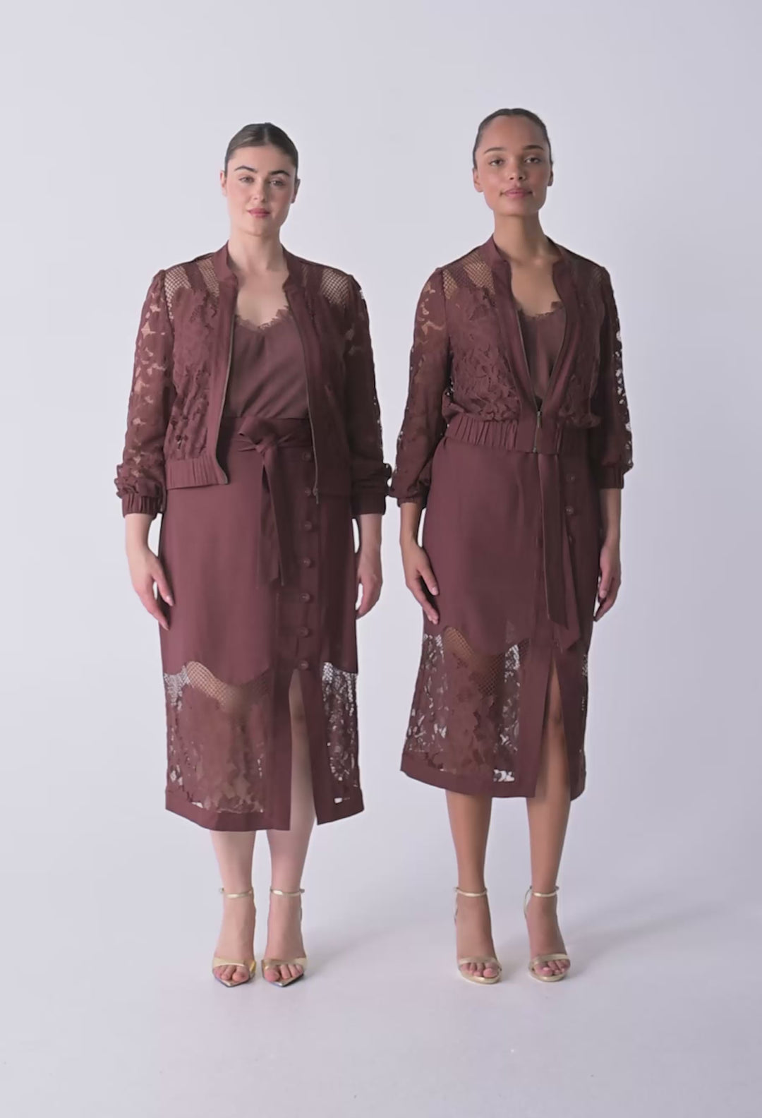 OnceWas Solene Cotton Blend Placement Lace Bomber in Rosewood