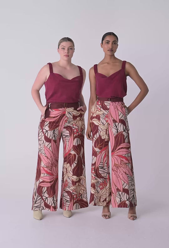 Adele Linen Viscose Belted Printed Pant in Cathedral Botanic