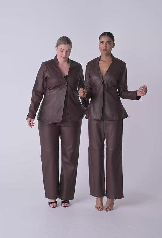 OnceWas Calypso Genuine Leather Panelled Blazer in Oxblood