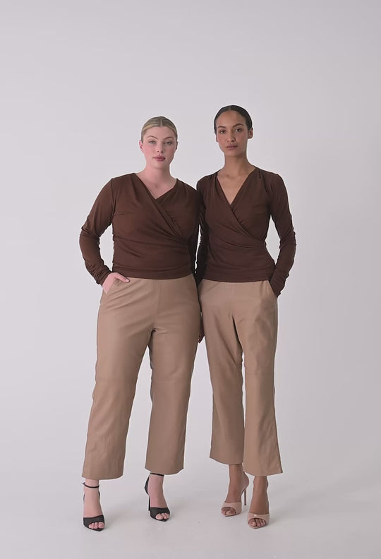 Montoya Leather Elasticated Straight Leg Pant in Wheat