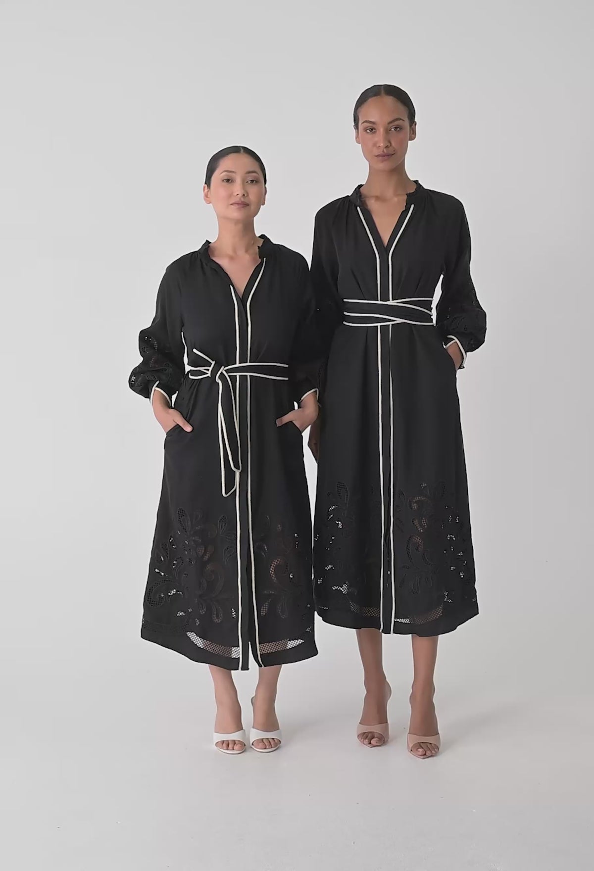UNDER 5'4 Rhea Embroidered Tencel Maxi Dress in Black