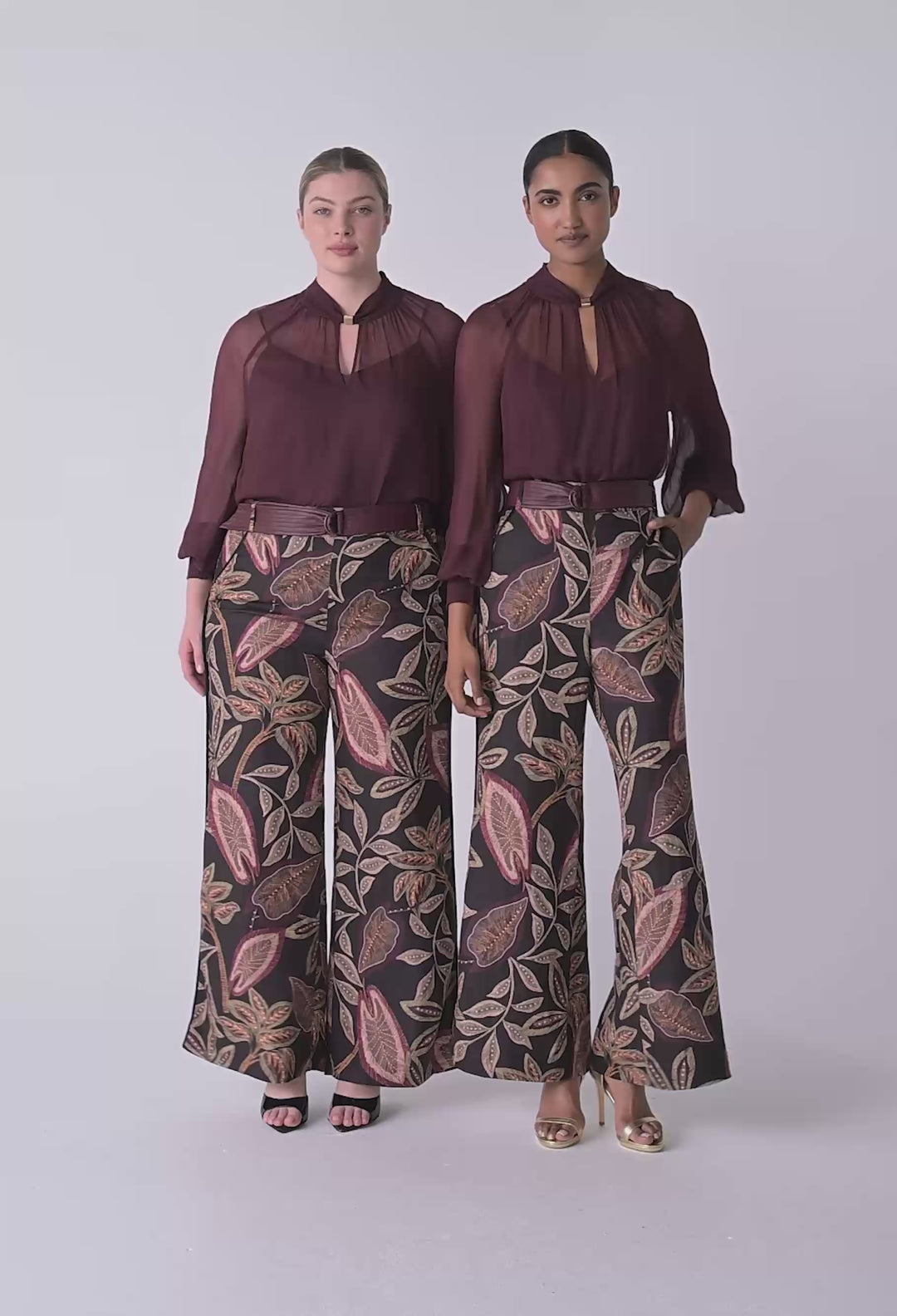 OnceWas Simona Sheer Viscose Gold Detail Blouse in Bordeaux