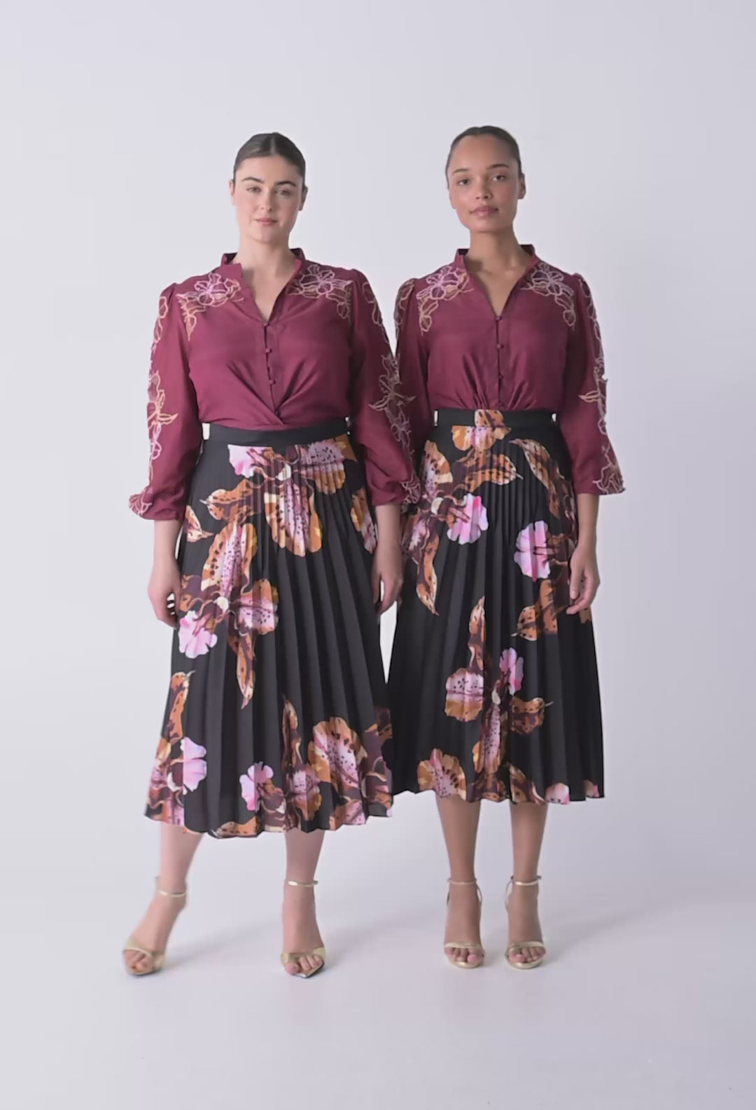 Maren Embroidered Cotton Silk Blouse in Garnet Orchid