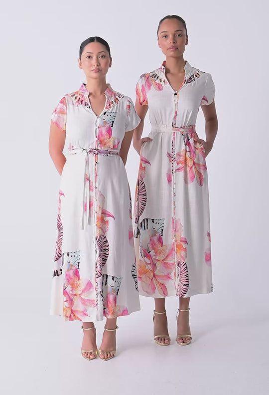 UNDER 5'4 Cattleya Linen Viscose Maxi Dress in Nautilus Bloom