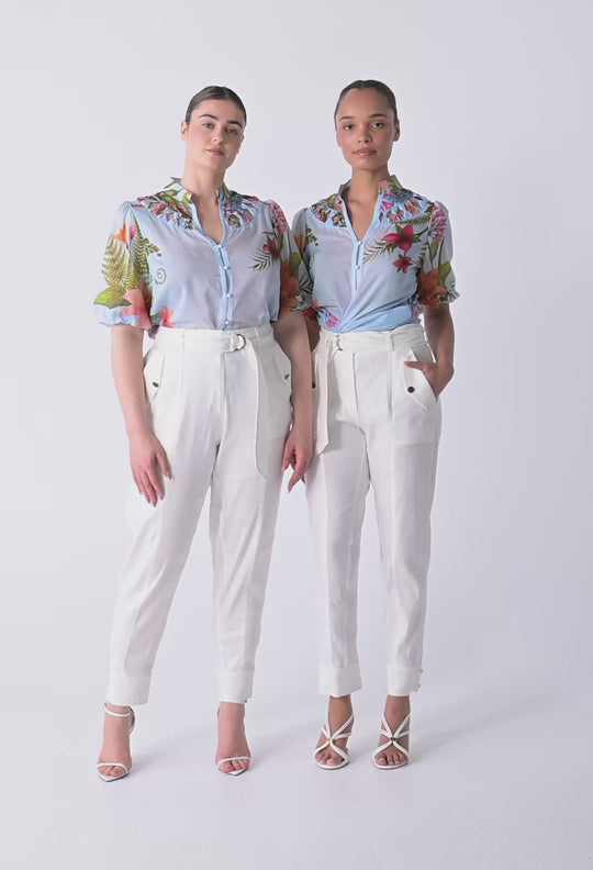 Coralie Cotton Silk Smock Blouse in Bloomscape