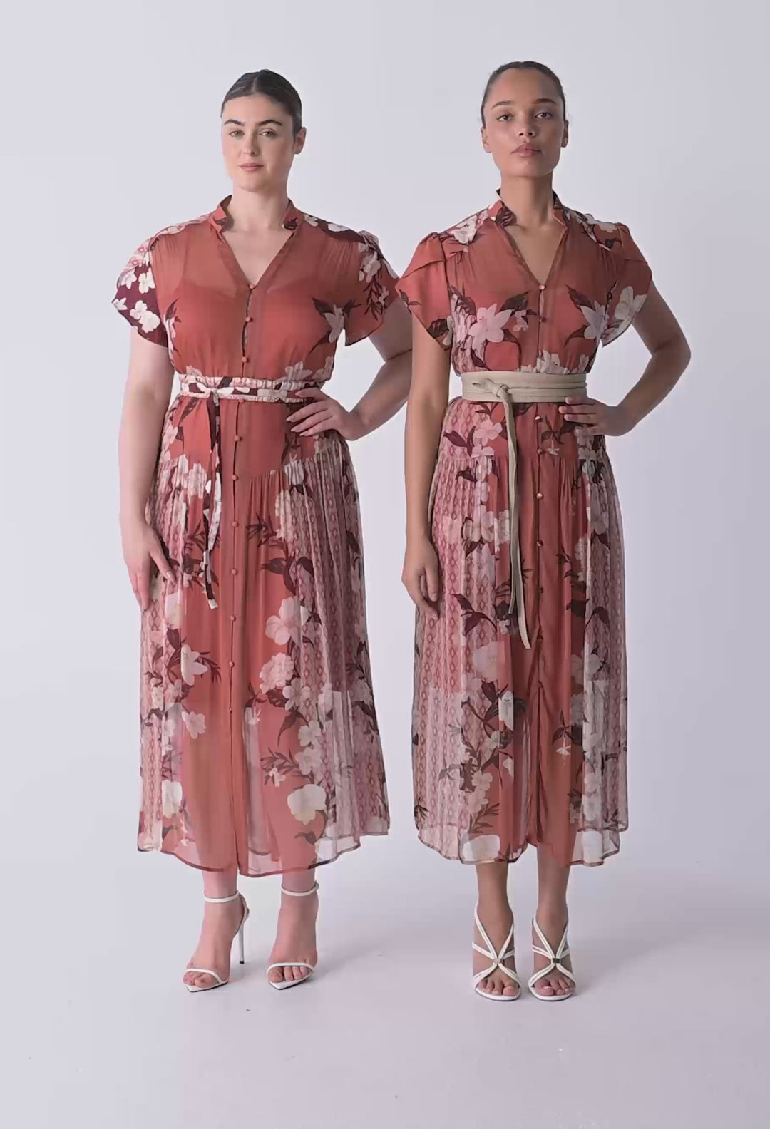 OnceWas Perla Sheer Viscose Print Dress in Amber Vine