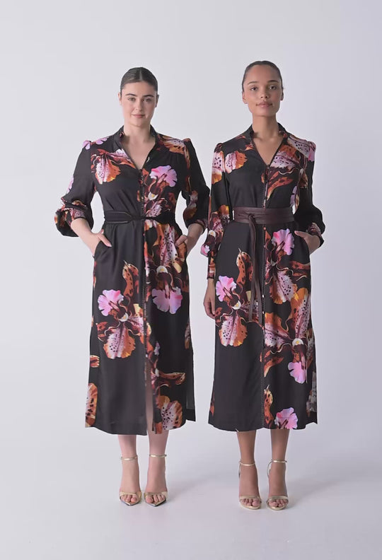 Meredith Viscose Column Midi Dress in Sunset Orchid
